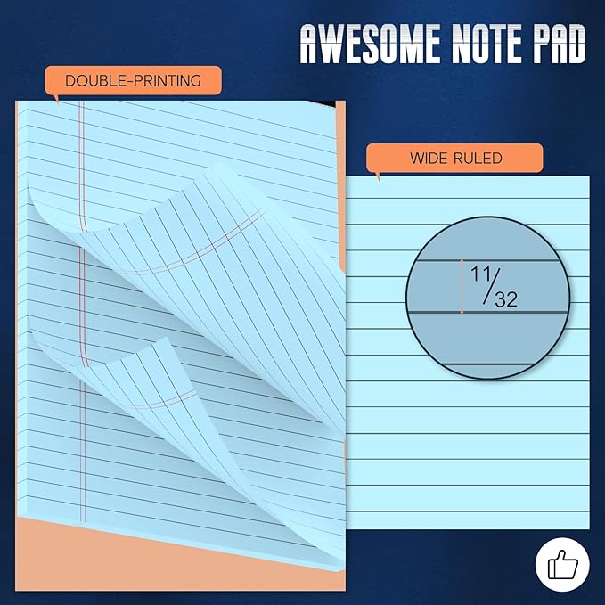 3 Pack Blue Legal Pads 8.5 x 11 Note Pads, Wide Ruled Notepads 8.5 x 11 Lined Paper Wide Ruled Writing Pads, 30 Sheets Per Note Pad, Micro Perforated Colored Legal Pads for Work/School/Office