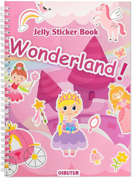 Jelly Sticker Books for Toddlers 2-4 Years, Reusable Sticker Book for Kids 1-3, Toddler Easter Basket Stuffers＆Travel Essentials Princess Stickers Toddler Plane Activities (Wonderland)