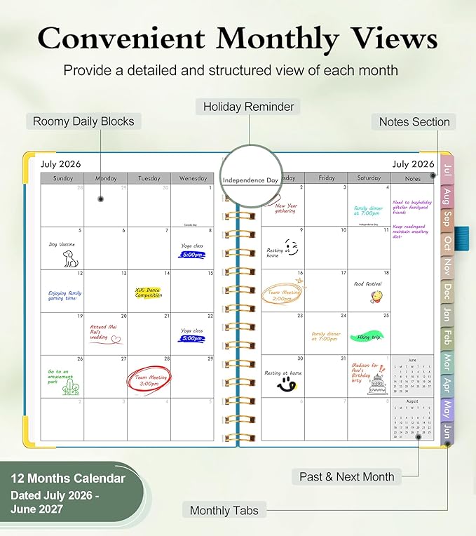 Academic Planner 2026-2027, Hardcover Weekly and Monthly Calendar Planner from July 2026 - June 2027, Daily Agenda Planners with Tabs, College School Organizer for Student Teacher, A5 (6.1" x 8.2"), Sky Blue