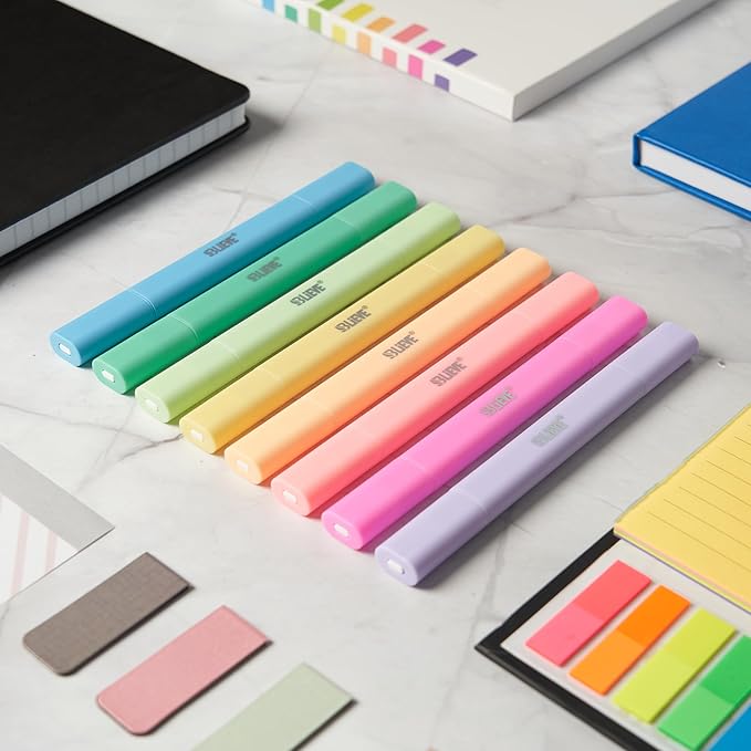 BLIEVE Aesthetic Cute Highlighters No Bleed Through, Dual Tip Chisel & Fine Point, Pastel Colors For Bible & Journaling