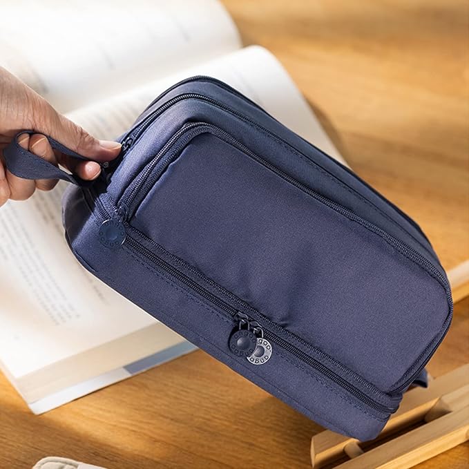MAMUNU Large Capacity Pencil Case 4 Compartments, Pencil Pouch Bag with Zipper Portable Handle, Pen Case Bag Stationery Organizer for Office College School Adults Teen Girls Boys Men Women, Dark Blue