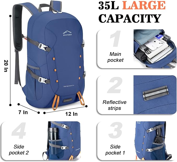 BAGPARKK 35L Ultra Lightweight Foldable Packable Hiking Backpack | Travel Backpack, Survival Whistle, Water-Resistant, Camping Daypack, Outdoor Sports, 0.88 pounds, Men & Women