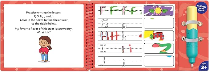 Water Art Book Letters, Reusable Aqua Brush Activity Pad, Mess Free Creative Play, Fine Motor Skill Practice, Alphabet Learning Gift for Kids Age 3+
