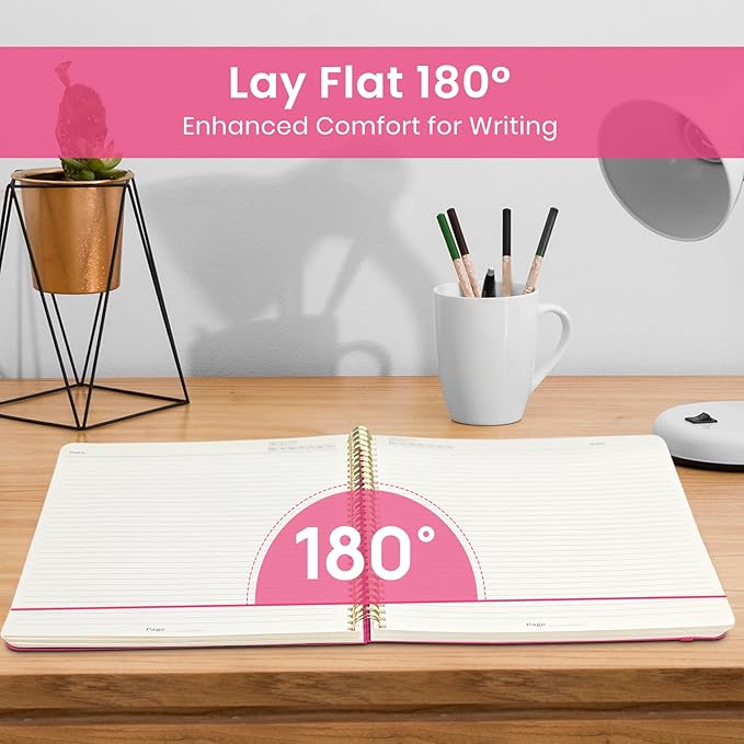 Taja Spiral Lined Notebook, 8.5"x11" Notebooks for Work, Large A4 Journal for Women & Men, College Ruled Journaling Notebook for Writing, Plastic Cover Spiral Journal, Berry Pink