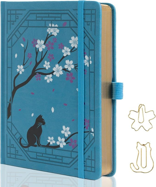 TIEFOSSI A5 Dotted Journal, Cute Cat Journal for Women Girls, Dot Notebook with Pretty Sakura Pattern, Aesthetic Diary for Writing Journaling Drawing, Golden Edges