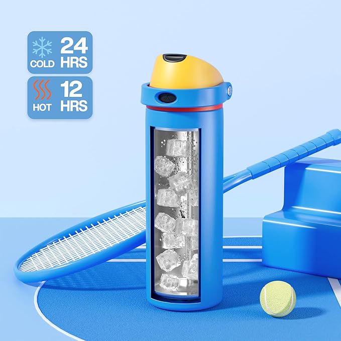 POWCAN 24 oz Insulated Water Bottle with Straw: 2-in-1 with Push-Button Spout & Quick-Flip Straw, Leakproof, Cold 24Hrs, Fits Car Cup Holder, Stainless Steel Cup for Sports, Outdoors (Sailor Quack)