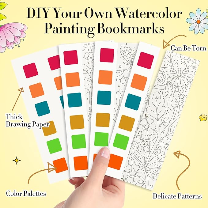 JCREN Watercolor Painting Books, Pocket Watercolor Painting Coloring Kit, Paint with Water Bookmarks Travel Activity Party Favors for Kids Toddlers Gifts for Boys and Girls