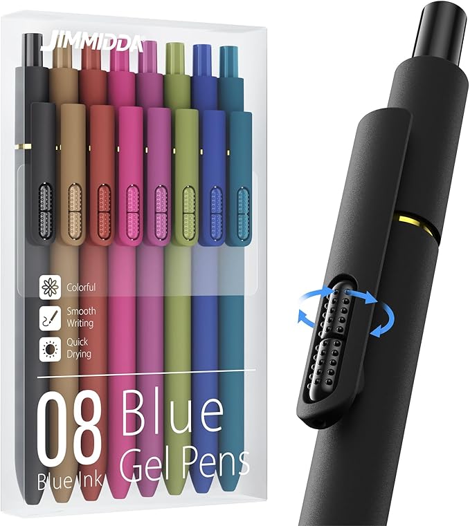 8Pcs Blue Gel Pens - 0.7mm Medium Point Blue Ink Pens | Smooth Writing - Quick Drying Retractable Pen for Men Women (Vintage - 8Pcs)