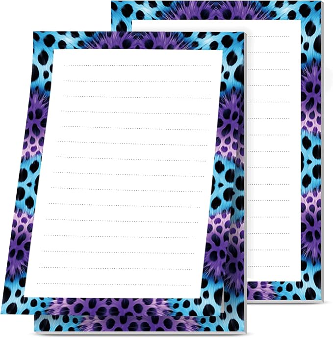 2 Pack Lined Sticky Notes 4x6 in, Cute Self-Stick Notepads with Lines, Large Memo Pads Strong Adhesive for Office, Home Purple Funny Leopard