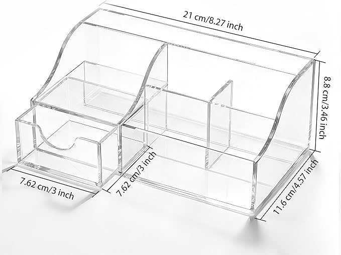 HBlife Acrylic Desk Organizer with 6 Compartments, Pen & Pencil Holder, Multifunctional Desktop Caddy for Office Supply and Organization (Clear)