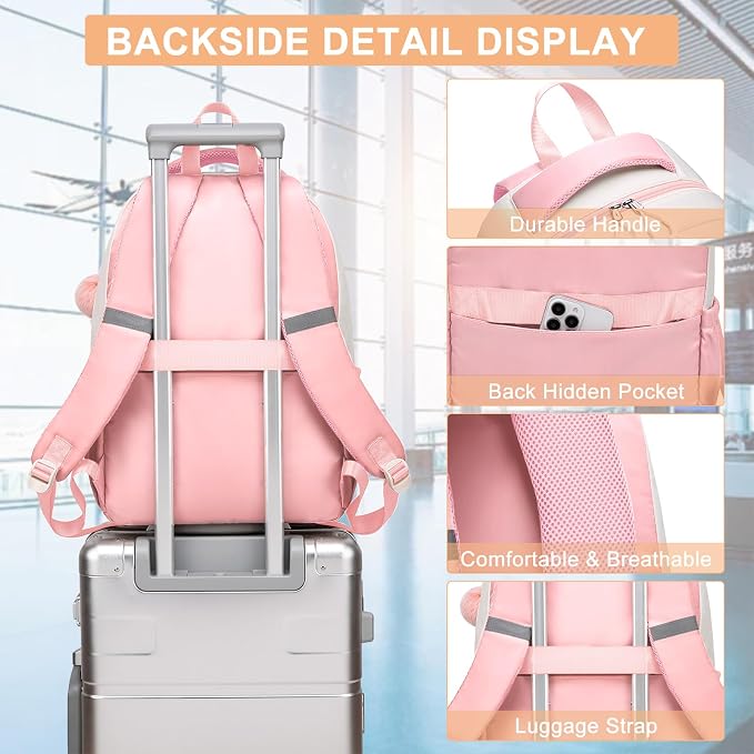 School Backpack for Teen Girls & College Students, Anti-Theft Water Resistant 15.6 Inch Laptop Bookbag with Ergonomic Straps, Multiple Compartments, College High School Bag, Pink