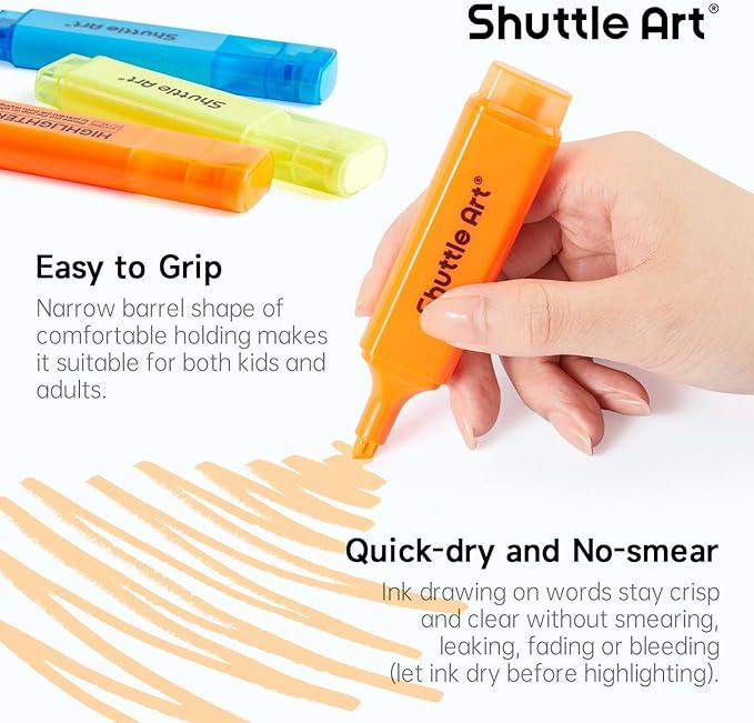 Shuttle Art 8 Assorted Colors Highlighters, Chisel Tip Dry-Quickly Non-Toxic Highlighter Markers for Adults Teachers Students Highlighting on Home School Office
