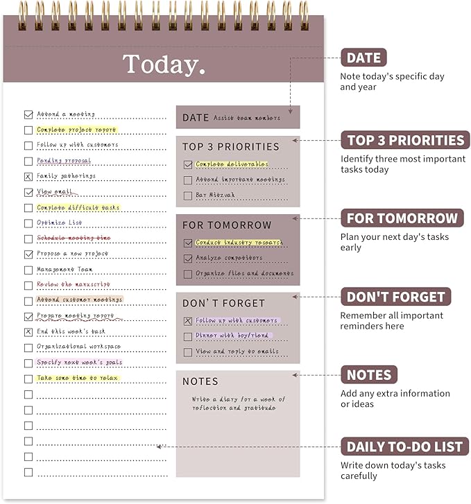 104 Pgs To Do List Notepad, 52 Undated Sheets Duplex-printed Daily Planner For Work Home School Office Desk Accessories Supplies & Goal Setting Tasks -Brown