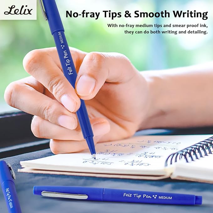 Lelix Felt Tip Pens, 15 Blue Pack, 0.7mm Medium Point, Felt Tip Markers Pens for Journaling, Writing, Note Taking, Planner, Perfect for School Office and Art Supplies