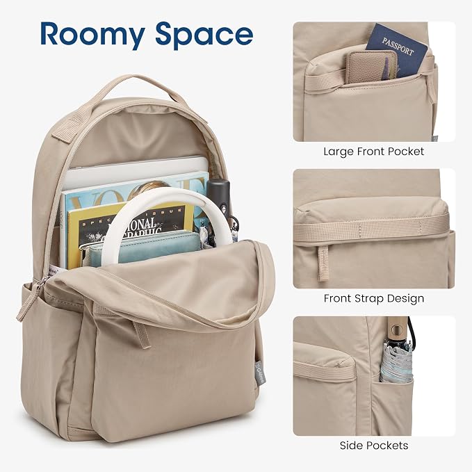 G4Free Small Backpack for Women, lightweight Daypacks for Travel School | Water-resistant Nylon Backpack, fits 13.3" laptop, Multi-pockets, Trolley strap, Comfy padded straps
