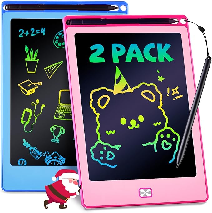 POPERFUN 2Pack LCD Writing Tablet for Kids, 8.5 Inch Doodle Board Drawing Pads Colorflu Reusable Toddler Girl Toys for Ages 3 4 5 6 7 8, Christmas Birthday Gift for Boy Girls in Blue and Pink