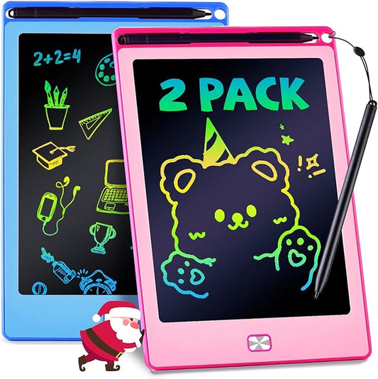POPERFUN 2Pack LCD Writing Tablet for Kids, 8.5 Inch Doodle Board Drawing Pads Colorflu Reusable Toddler Girl Toys for Ages 3 4 5 6 7 8, Christmas Birthday Gift for Boy Girls in Blue and Pink