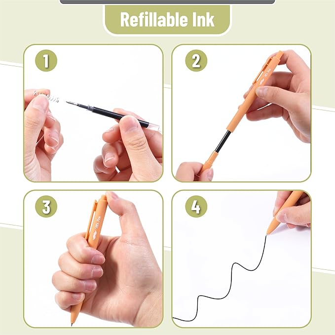 Mr. Pen- Retractable Gel Pens, 12 Pack, Black Ink, Late Harvest Color Barrel, Fine Point 0.5mm, Fast Dry, Smooth Writing, Cute Pens for Drawing, Writing Planner and School Supplies