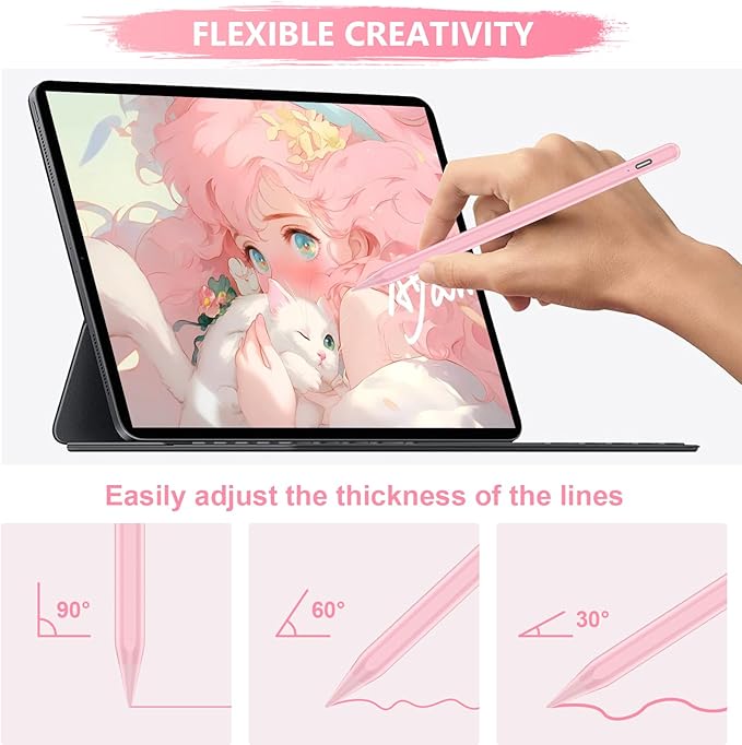Stylus Pen for iPad A16/10th/9th Generation, 10Mins Fast Charge for Apple Pencil&iPad Pen, Compatible with iPad A16/10th/9th/8th/7th/6th/Pro 13''11''M4/12.9 inch/Air 11'' 13'' M3/M2/Mini 6/5, Pink