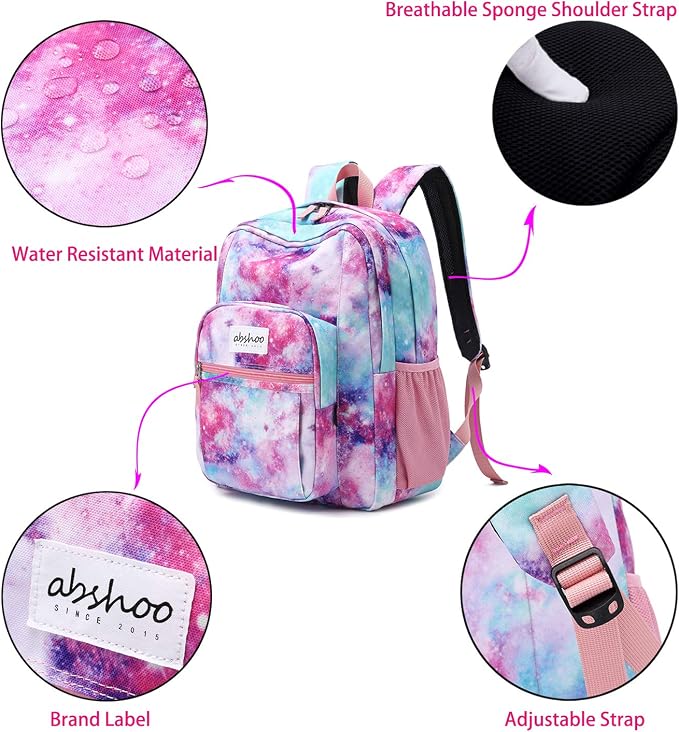 abshoo Classical Basic Womens Galaxy School Backpack For College Teen Girls Water Resistant Bookbag (Galaxy Pink)