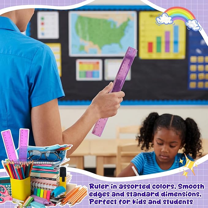 EBOOT 2 Pack Plastic Ruler Straight Ruler Plastic Measuring Tool for Student School Office(Purple,12 Inch)