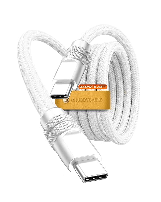 chubbycable Flex USB C to USB C Cable 240W Fast Charging Soft Braided Heavy-Duty Type C Charger 6.6FT for iPhone 17, MacBook Pro, Samsung Galaxy, White