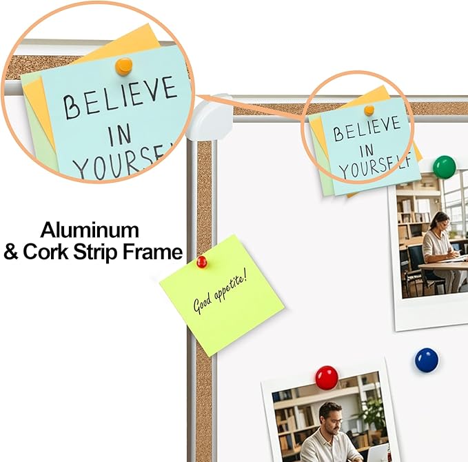 Large Magnetic White Board for Wall,Aluminum & Cork Strip Frame Whiteboard for Office,Presentation Dry Erase Board Wall Mount,Large Whiteboard for School Classroom Huge Whiteboards (72" W x 48" H)