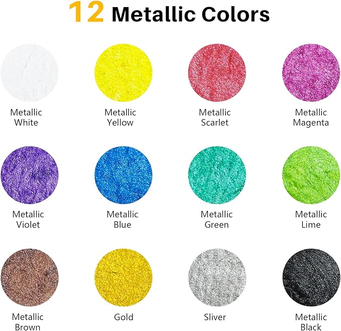 Artecho Tempera Paint Sticks, 12 Metallic Colors Washable Paint Sticks