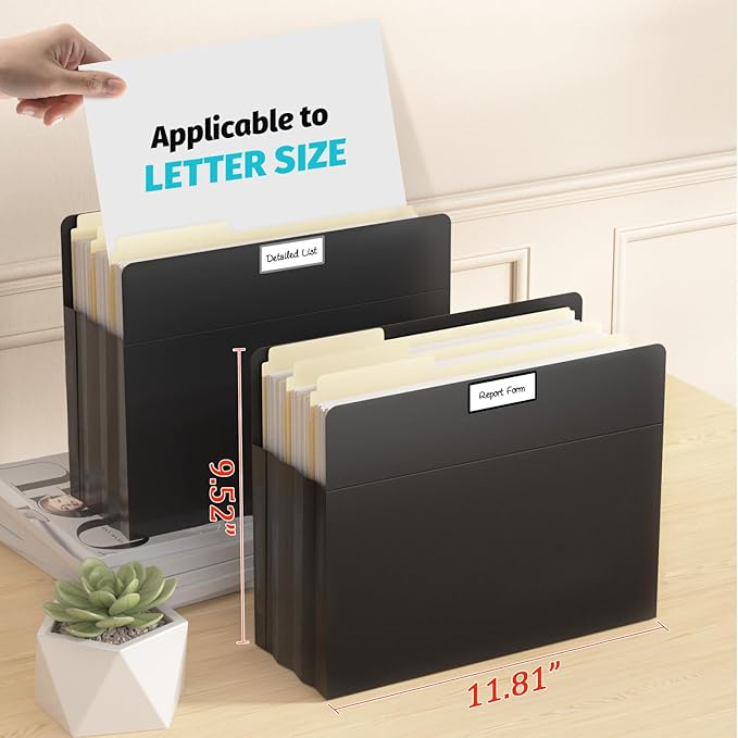 Ansook Expanding File Pockets,Heavy Duty 3.5”Expansion,5 Pack Extra Capacity File Pockets,Letter Size,Poly Folder,with Straight-Cut Tab,Holds 8.5" x 11" documents & Manila Folder