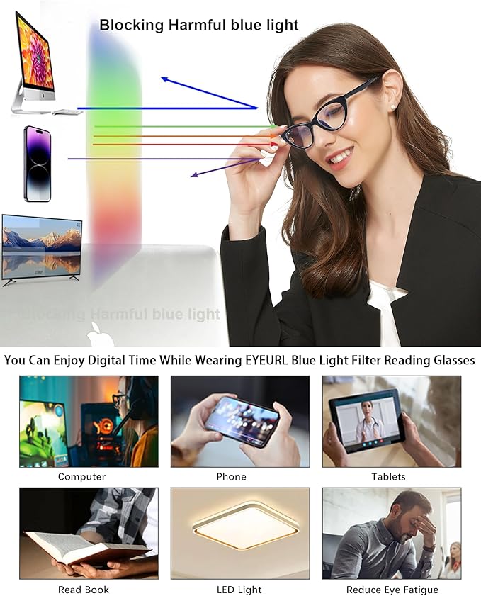 EYEURL 4-Pack Cat Eye Reading Glasses for Women Blue Light Blocking Computer Reading Glasses Anti-Glare Cat Eye Readers For Women,1.0