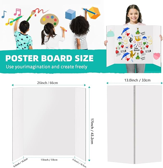 Trifold Poster Board 26"x17", 10 Pack Small Presentation Board for Science Fair Projects, Foldable Display Board for School Projects, Office Presentations and Classroom