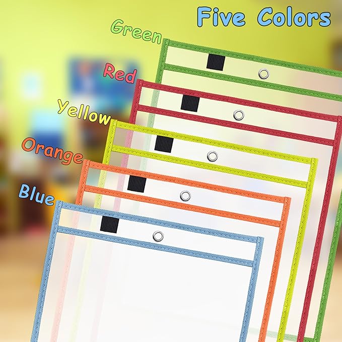 Ndsox 30 Packs Oversized Dry Erase Pockets Reusable Plastic Sleeves, 5 Colors Shop Ticket Holders & Sheet Protectors Document Sleeves for Teachers, Classroom Organization, School Supplies Must Have