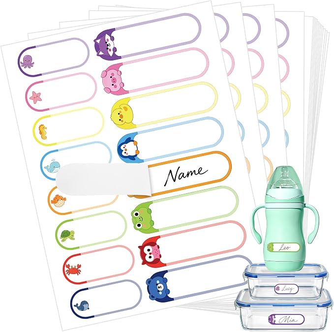 Name Labels for Kids Stuff Daycare, Labels for School Supplies Waterproof Name Tag Stickers, 320 Pcs Washable Bottle Labels, Self-Adhesive Tag Stickers for School Essentials, Self-Laminating Write-on