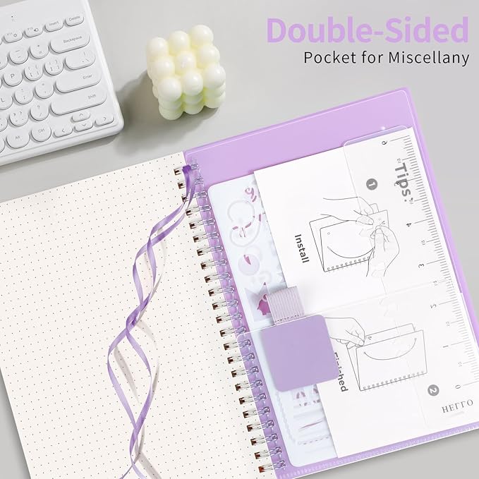 AHGXG Dotted Journal - Dot Grid Spiral Notebook A5, 160 Pages, 100 GSM Thick Paper, Waterproof Plastic Cover Journals for Bullet Journaling, Sketching, 5.7" x 8.3", Purple