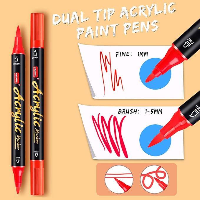 Acrylic Paint Pens Markers, 48 Colors Dual Tips Waterproof Paint Markers For Rock Painting, Fabric, Metal, Glass, Wood, Canvas, Ceramic, Plastic, Non-Toxic & Odor, Premium Art And DIY Craft Supplies