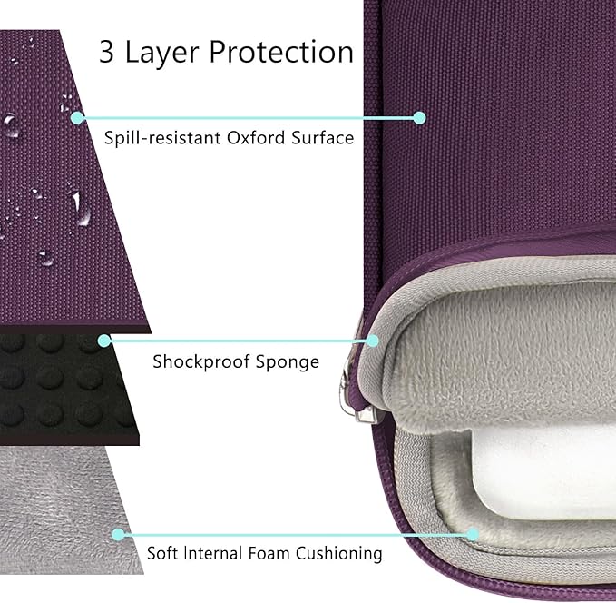 Voova Laptop Sleeve Carrying Case 14 15 Inch Compatible with MacBook Air 15 M2/M3/M4 2022-2025, MacBook Pro 15, Hp Chromebook 14, Waterproof Slim Computer Cover Bag,Dark Purple