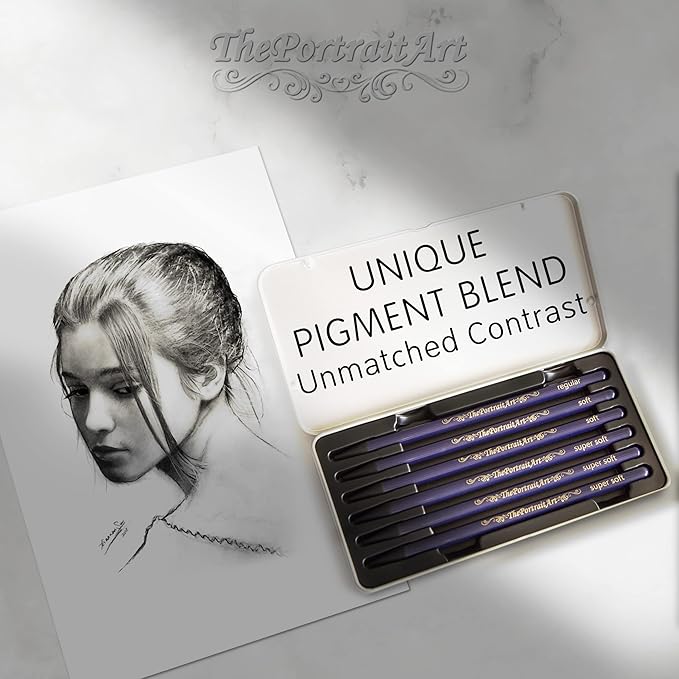 Artist Woodless Pure Charcoal Pencils - Ultra Soft and Dark – 6pc Set Equivalent to 28+ Regular Pencils – Smooth Consistency on All Drawing Papers