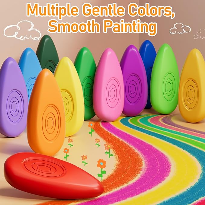 Four Candies Crayons for Kids 12 Colors, Non Toxic Washable Crayons for Toddlers 1-3, Unbreakable Easy-Grip Water-Drop Shape for Little Hands, Art Supplies for Kids Toddlers Coloring Gift
