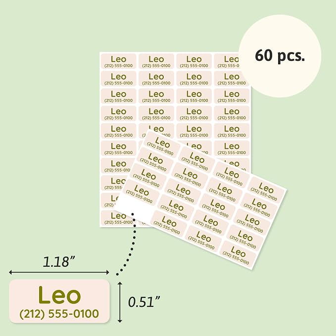 TeddyLabels - Clothing Labels for Nursing Home (60) – Self-Adhesive Name Tags for Clothes and Personal Items. Personalized Labels for Daycare, Nursing Homes, and Laundry Use - Beige
