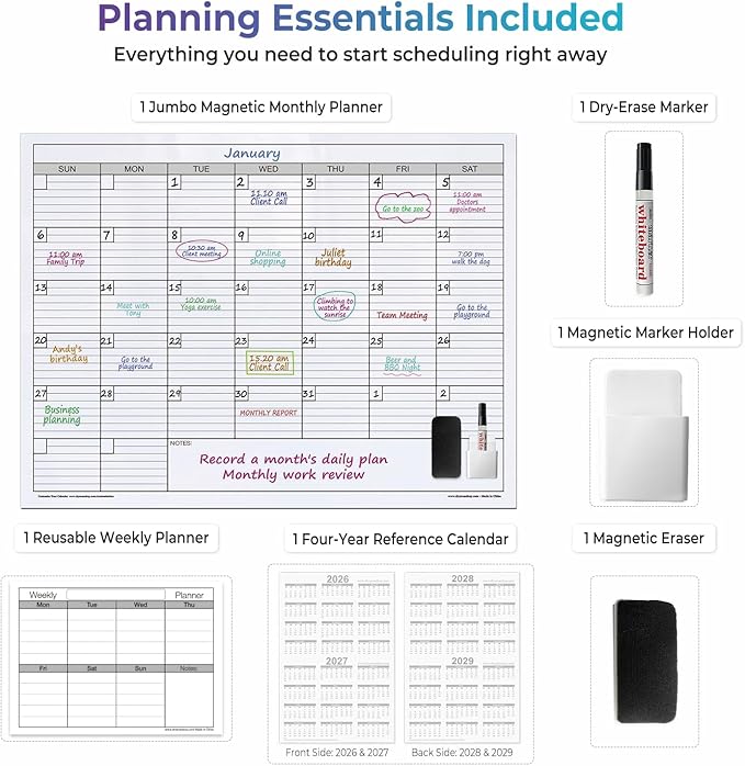 Large Magnetic Dry Erase Calendar for Wall, 38" x 50" Jumbo Monthly Planner, White Board Calendar for Office, Dual-Sided Magnetic Reusable