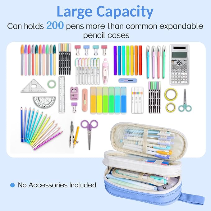 Sooez Large Pencil Case, Expandable Pencil Bag Pouch, Pen Bag with Zipper | Ample Storage, Durable Canvas, Smooth Zippers, Portable Handle, Cute Stationery Organizer, Makeup Bag, School Supplies, Girls