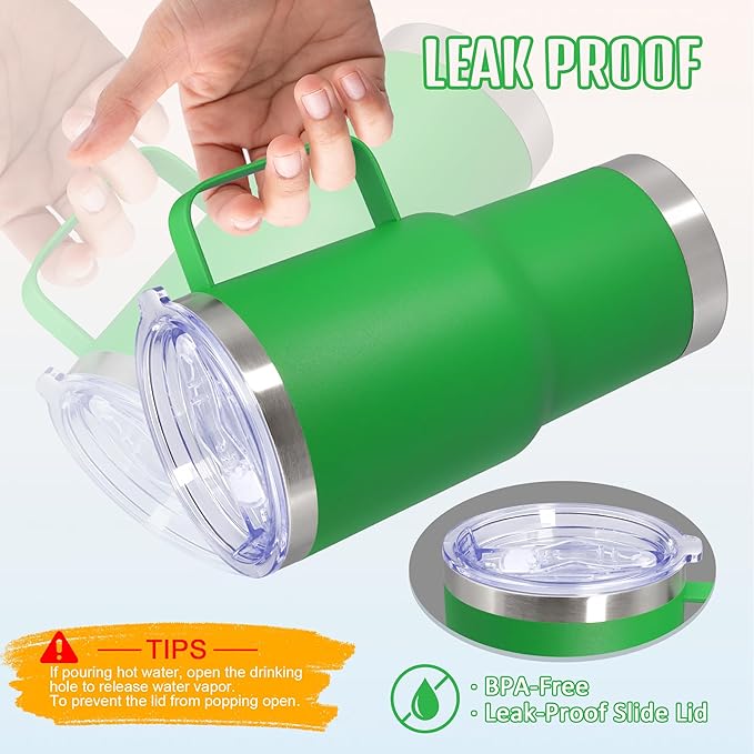 20 oz Tumbler with Handle and Lid, Stainless Steel Tumbler Insulated Travel Coffee Mug, Spill Proof Double Wall Vacuum Tumbler Cup Keep Drink Hot & Cold, Green, 1 Pack
