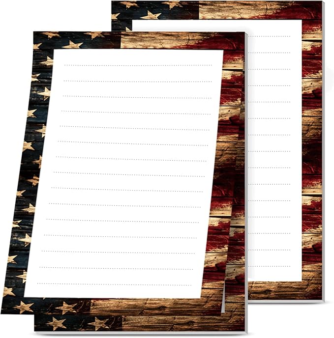 2 Pack Lined Sticky Notes 4x6 in, Cute Self-Stick Notepads with Lines, Large Memo Pads Strong Adhesive for Office, Home Retro American Flag