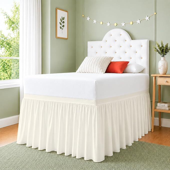 Cottingon Dorm Room Bed Skirt, 100% Microfiber, Ivory, Twin XL-32 Drop