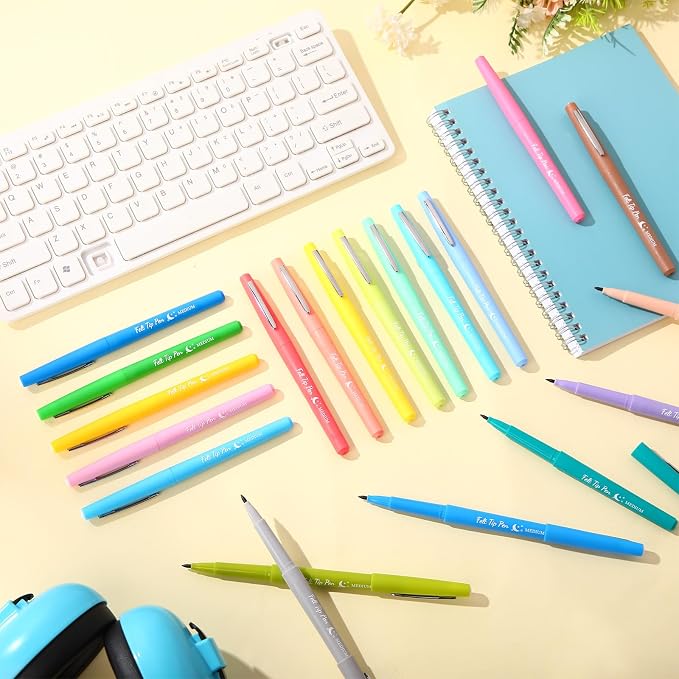 Fuyoooo 20 Pcs Felt Tip Pens 0.7mm Colored Felt Pens Marker Medium Point Journal Planner for Journaling Writing Note Taking Art Office Supplies(Mixed Colors)