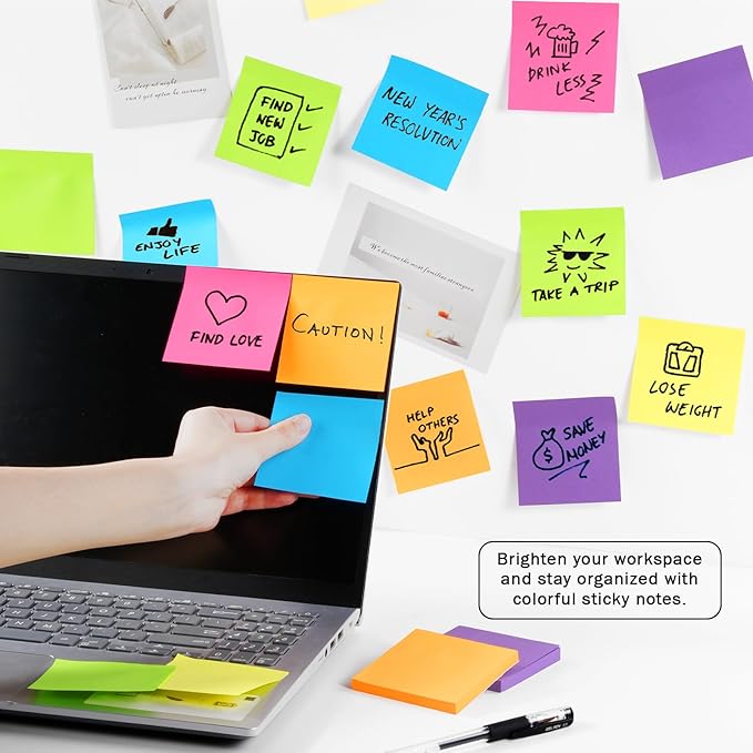 Sticky Notes 3x3 Inch (48 Pads) Bright Colors Self-Stick Memo Pads, Thick Paper Easy to Stick & Remove