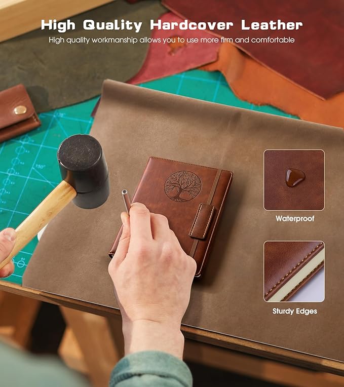 Biuwory Lined Pocket Journal Notebook for Women Men, 140 Pages A6 Leather Journals for Writing, Travel, Work, 3.7"×5.7" Mini Notebook, Hardcover Small Notebooks for Note Taking, Diary Notepad (Brown)