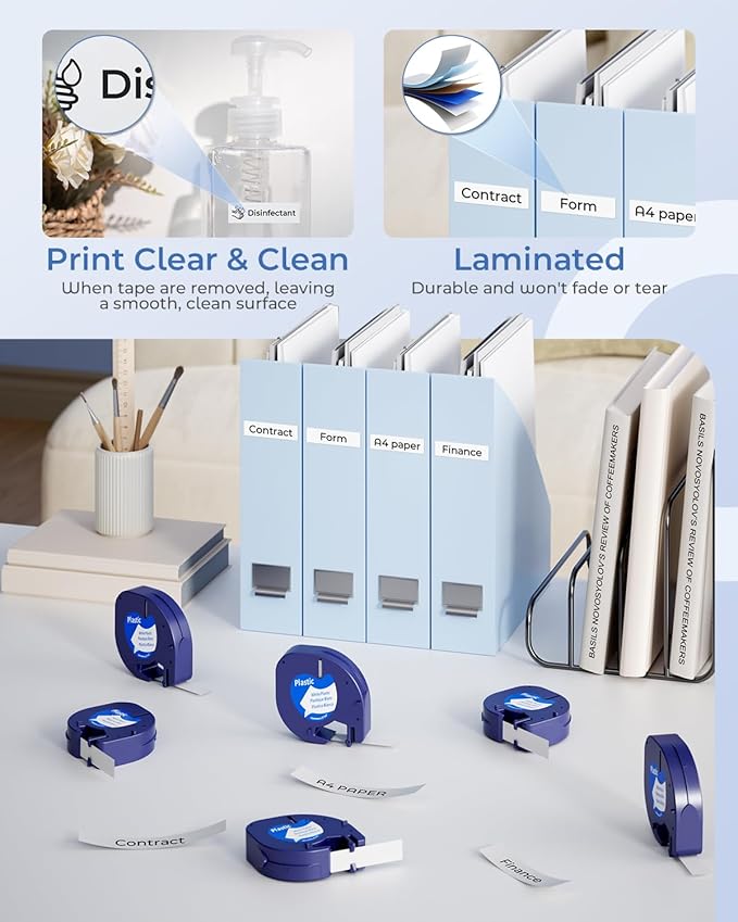 91331 Label Maker Tape Refill White Plastic Label Compatible with DYMO LetraTag Refills 12mm x 4m (1/2" x 13') for Labeler Letra Tag 200B LT 100H 100T Plus, 6 Pack Compatible with Dymo Label Tape