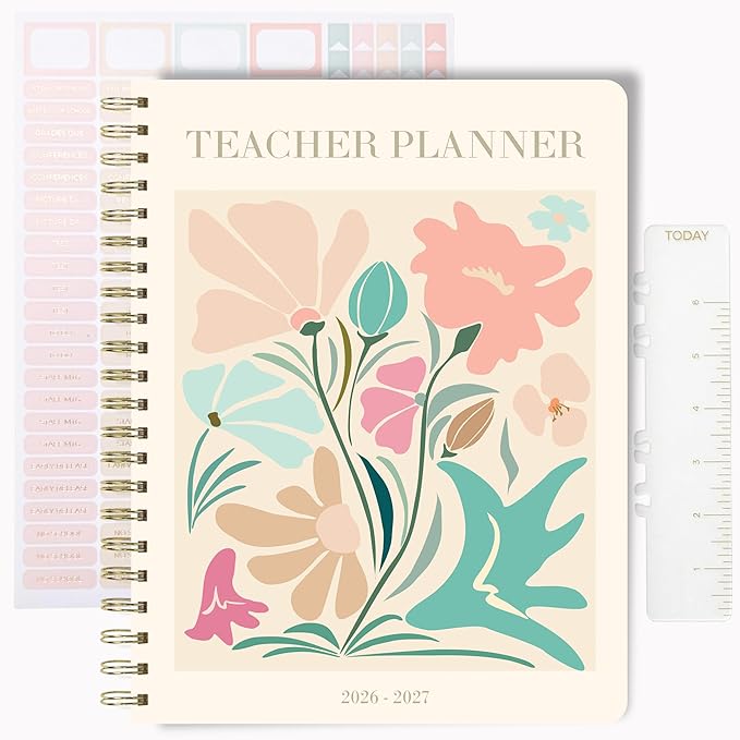 Teacher Planner 2026-2027, Horizontal Lesson Plan Book for Teachers | NEW Floral Cover, 8.5" x 11" | Weekly & Monthly Academic Year Lesson Planner, July 2026-June 2027 | Stickers & Bookmark