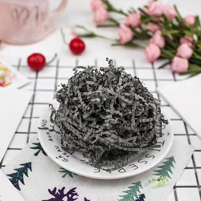 ZEBMOON 1 LB Grey Crinkle Cut Paper Shred Filler Great for Gift Wrapping, Basket Filling, Birthday, Wedding, Halloween, Thanksgiving, Christmas Day, New Year Party Decorations Filling Supplies
